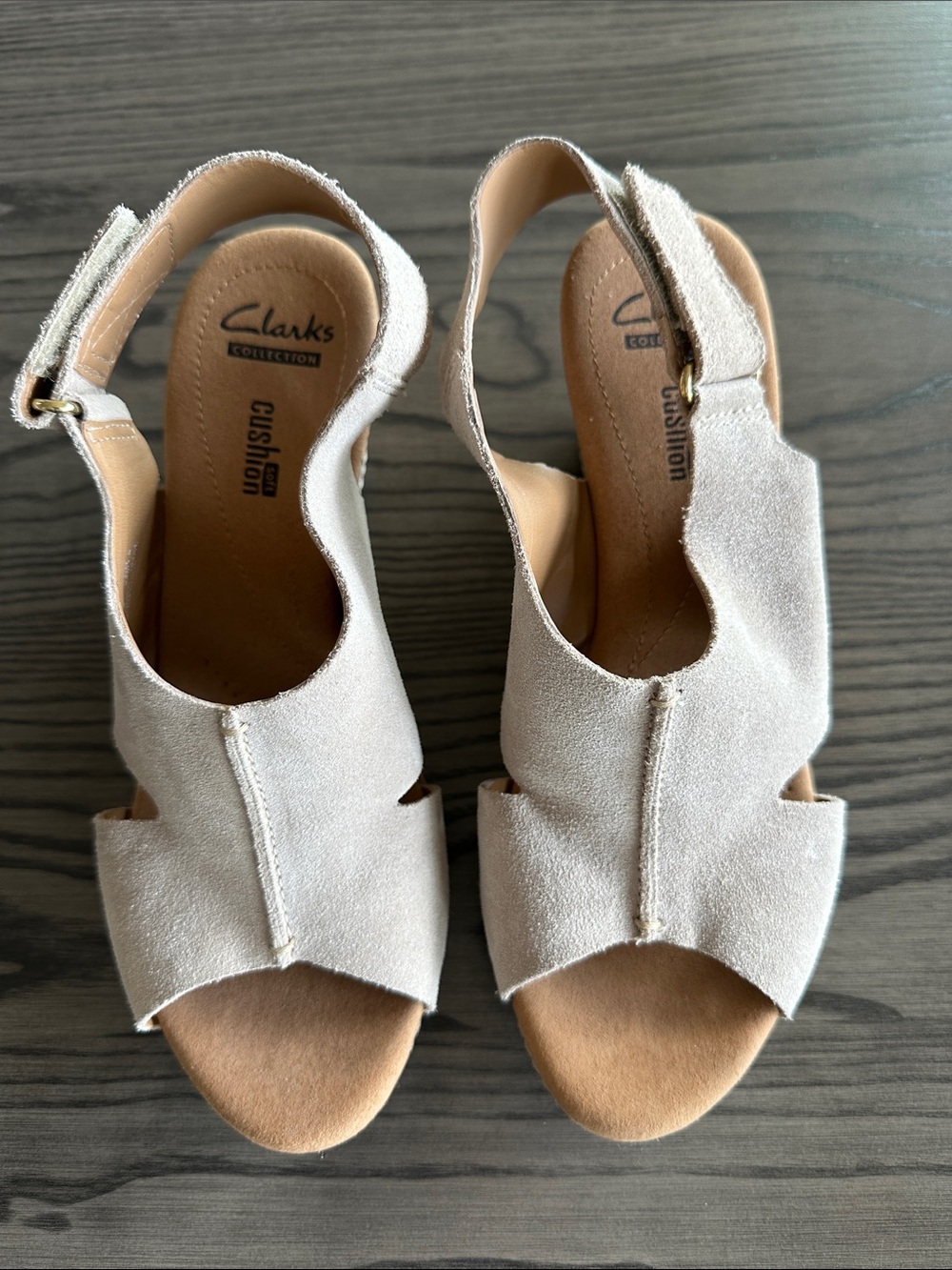 Clarks Women's Light Beige Suede Slingback Sandals